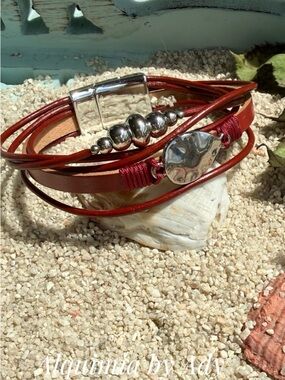 Alquimia Burgundy Multi-Strand Leather Bracelet with Silver Accents